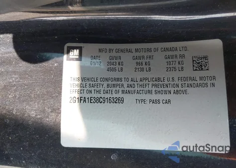 2012 Chevrolet Camaro 2Ls from USA, damaged, VIN 2G1FA1E38C9163269